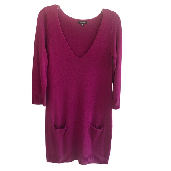 Express Women's Fuchsia Wool Blend Sweater Dress With Pockets, Size Medium - Picture 1 of 8